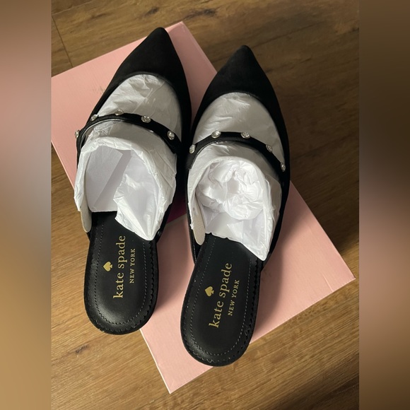 KATE SPADE-NWT/Box Black Suede & Rhinestone Mary Janes - Picture 3 of 15